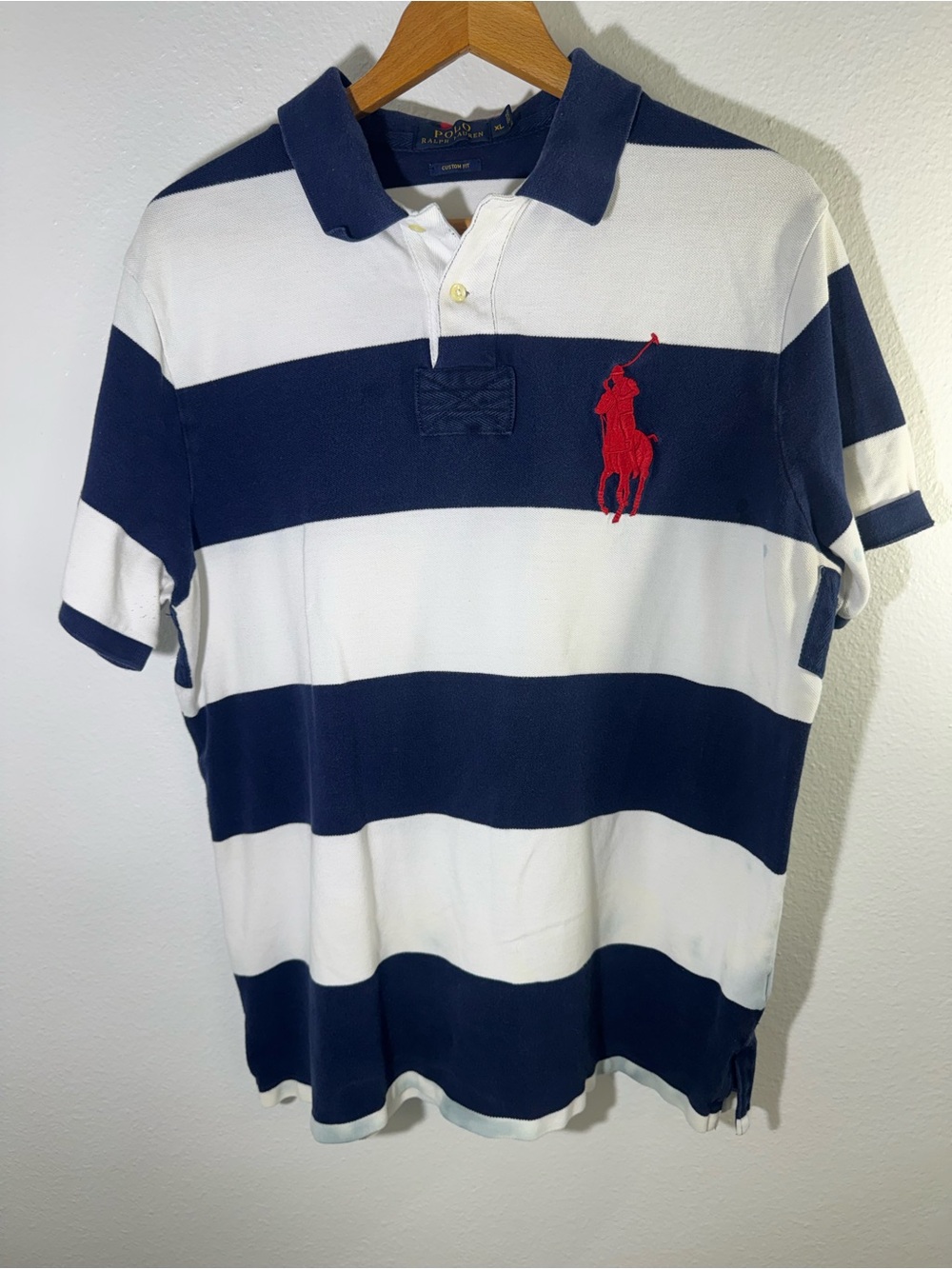 Ralph Lauren Big Pony Men’s Navy & White Striped Polo Shirt with Red Logo
